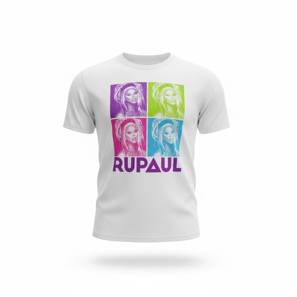 Ru Paul Graphic Tee - White with Multicolor Design